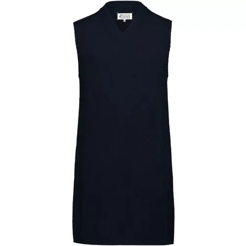 Schwarzes Woll-V-Ausschnitt Shift-Kleid - Maison Margiela - Modalova