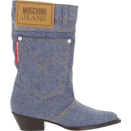 Denim Texano Boots , female, Sizes: 3 UK, 4 UK, 6 UK - Moschino - Modalova