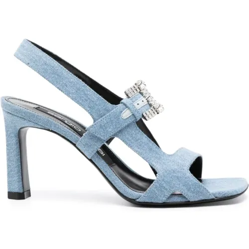 Denim Kristall Schnallen Sandalen , Damen, Größe: 37 EU - Sergio Rossi - Modalova