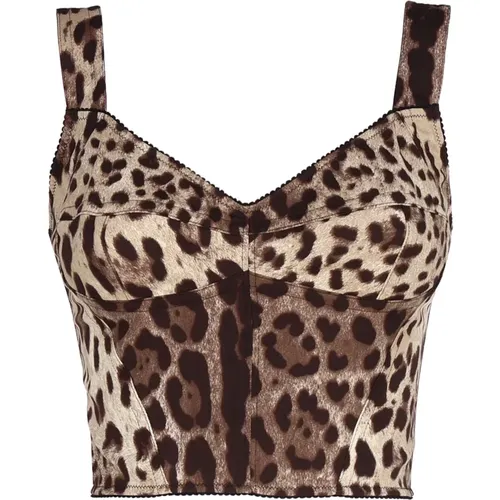 Leopard Print Sweetheart Neckline Top - Dolce & Gabbana - Modalova