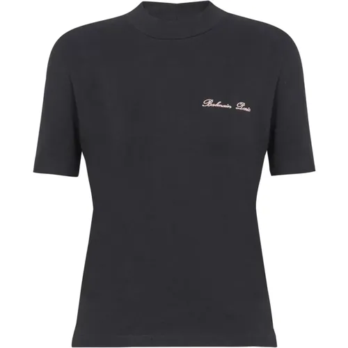 T-Shirt mit Signature-Stickerei , Damen, Größe: XS - Balmain - Modalova