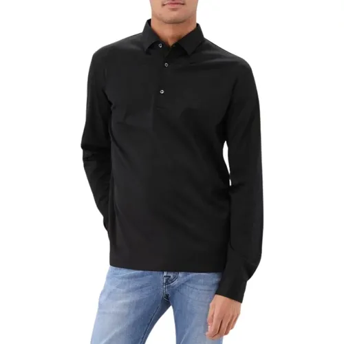 Schwarzes Supima Langarm-Poloshirt , Herren, Größe: M - Valenza - Modalova