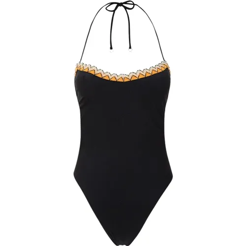 Schwarzes Lycra Monokini mit Spitzenbesatz , Damen, Größe: M - Me-Fui - Modalova