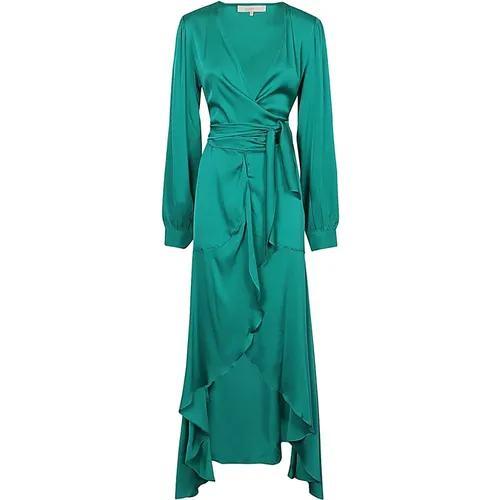 Smaragdgrünes Seidenkleid mit V-Ausschnitt , Damen, Größe: S - Silk95Five - Modalova
