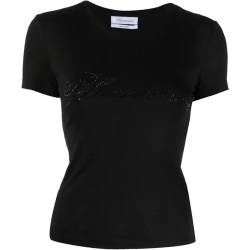 Logo-Embellished Cotton T-Shirt , female, Sizes: M, S, L, XS - Blumarine - Modalova