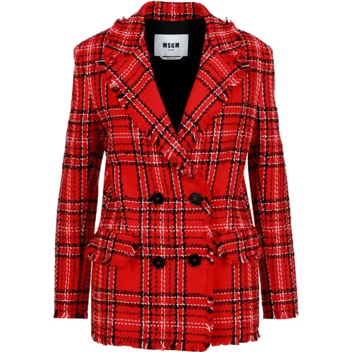 Roter Tweed Doppelreihiger Mantel , Damen, Größe: XS - MSGM - Modalova