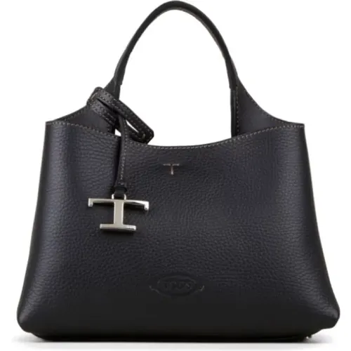 Grained Leather Tote Bag with Logo Pendant , female, Sizes: ONE SIZE - TOD'S - Modalova