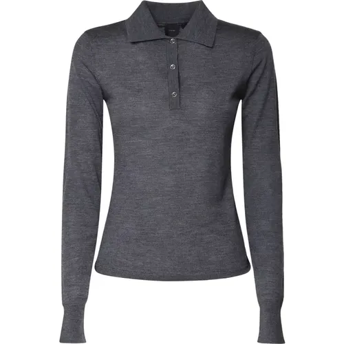 Grauer Tricot Pullover mit Hemdkragen , Damen, Größe: L - pinko - Modalova