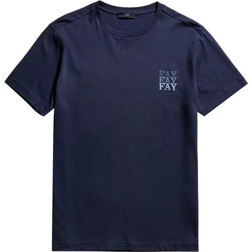 Blaues Baumwoll-T-Shirt mit Logo , Herren, Größe: L - Fay - Modalova