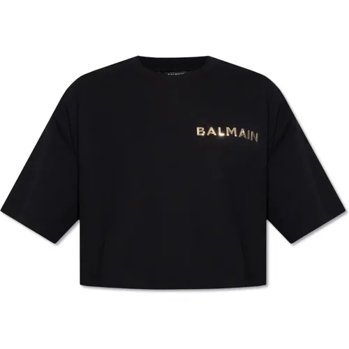 Crop Oversize T-Shirt , Damen, Größe: L - Balmain - Modalova
