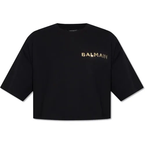 Crop Oversize T-Shirt , Damen, Größe: M - Balmain - Modalova