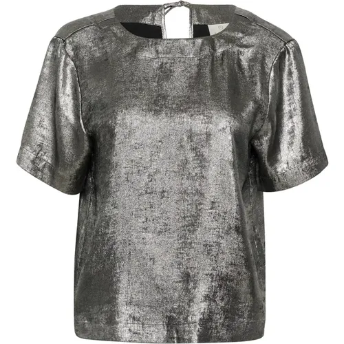 Metallische Bluse mit kurzen Ärmeln , Damen, Größe: XS - Kaffe - Modalova