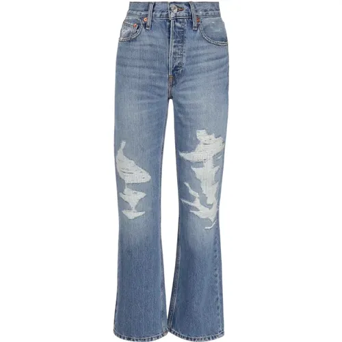 Klassische Indigo Gerades Jeans mit Zerrissenen Details , Damen, Größe: W29 - Re/Done - Modalova