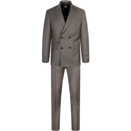 Modern Grey Double-Breasted Suit , male, Sizes: L, S, 2XL, XL - Hugo Boss - Modalova