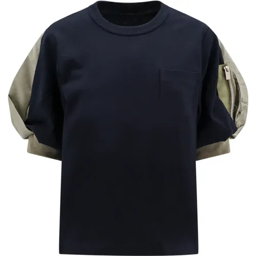 Ribbed T-Shirt with Zip Pocket , female, Sizes: M - Sacai - Modalova