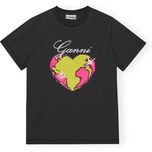 Basic Jersey Heart T-Shirt , female, Sizes: XS, S, M - Ganni - Modalova