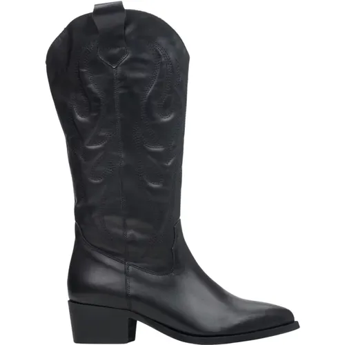 Luxus Schwarze Cowboy Stiefel Italienisches Leder , Damen, Größe: 38 EU - Estro - Modalova