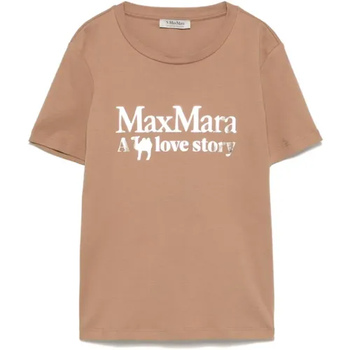 Kamelbraunes T-Shirt mit Logo-Print , Damen, Größe: L - Max Mara - Modalova