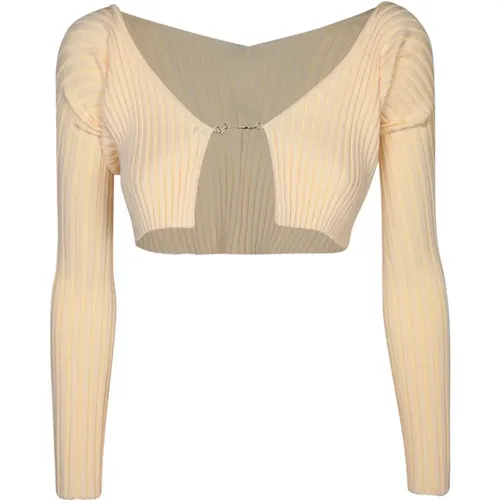 Gelber Gerippter Viskose Cardigan Pullover - Jacquemus - Modalova