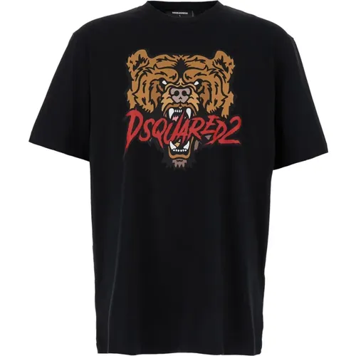 Bären-Print T-Shirt Schwarz , Herren, Größe: 3XL - Dsquared2 - Modalova