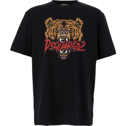 Bären-Print T-Shirt Schwarz , Herren, Größe: L - Dsquared2 - Modalova