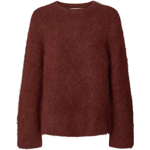 Burgundy Alpaca Blend Knit Sweater , female, Sizes: L, M - Rabens Saloner - Modalova