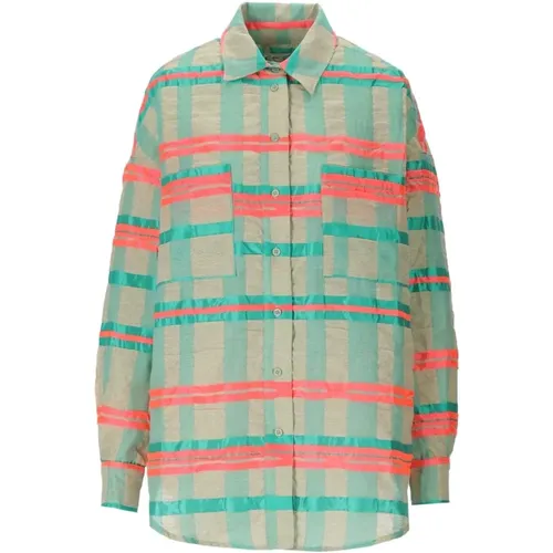 Grün Pinkes Karo-Overshirt mit Knittereffekt , Damen, Größe: XS - Essentiel Antwerp - Modalova