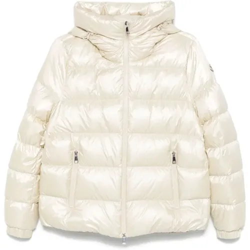 Padded Cream Coat with Hood , female, Sizes: L, M, S, XS - Moncler - Modalova