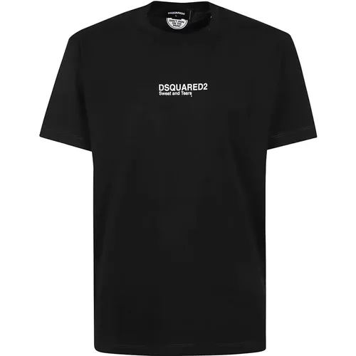 Baumwoll-Jersey T-Shirt mit Frontdruck , Herren, Größe: M - Dsquared2 - Modalova