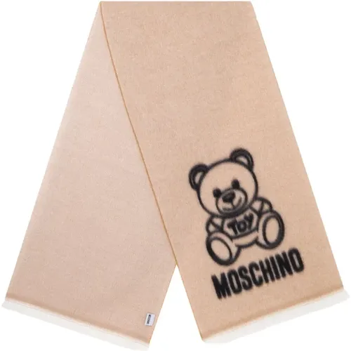 Brown Wool Scarf with Logo Embroidery , unisex, Sizes: ONE SIZE - Moschino - Modalova