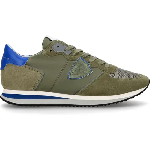 Blau Grüne Nylon Leder Sneakers für Männer , Herren, Größe: 46 EU - Philippe Model - Modalova