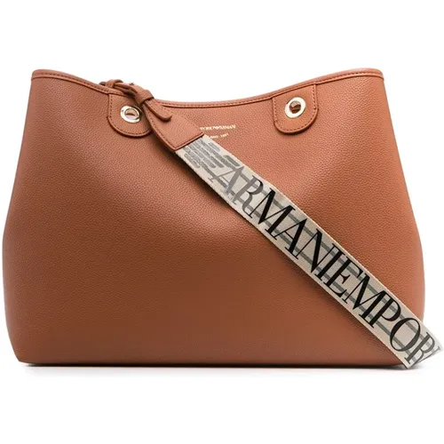 Leather Logo-Strap Tote Bag , female, Sizes: ONE SIZE - Emporio Armani - Modalova