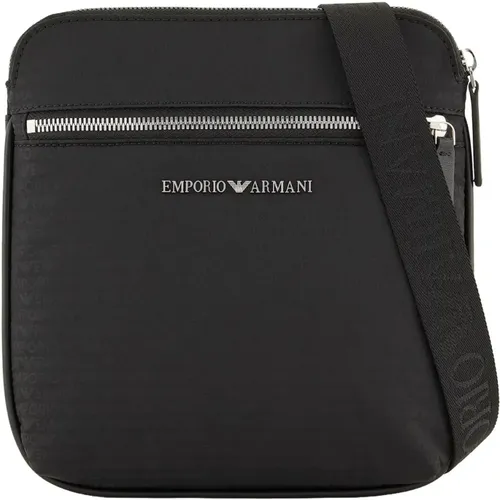 Schwarze Nylon Jacquard Logo Crossbody Tasche - Emporio Armani - Modalova