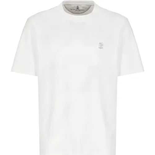 Weißes Baumwoll-T-Shirt Rundhalsausschnitt Kurzarm , Herren, Größe: XL - BRUNELLO CUCINELLI - Modalova