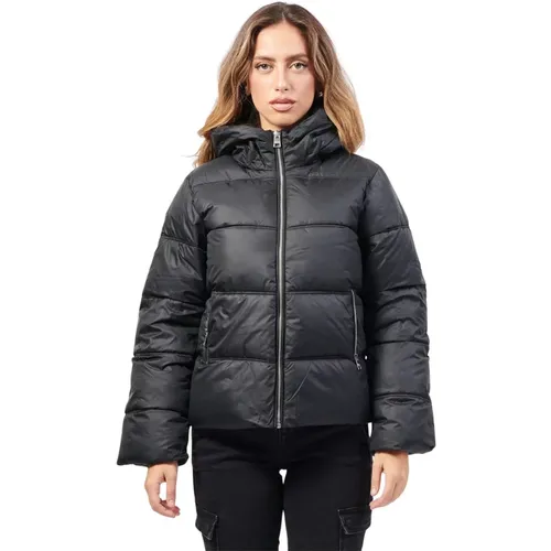 Schwarze kurze Daunenjacke mit Kapuze , Damen, Größe: XS - Silvian Heach - Modalova