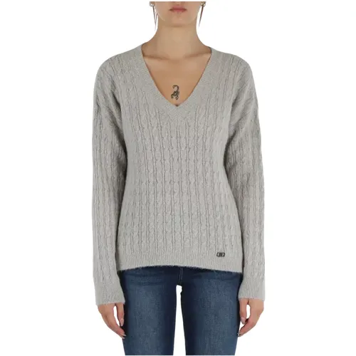 V-Ausschnitt Alpaka Strickpullover , Damen, Größe: S - Liu Jo - Modalova