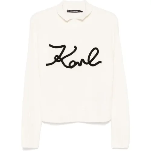 Weisser Pullover Schwarzer Hoher Kragen , Damen, Größe: XL - Karl Lagerfeld - Modalova