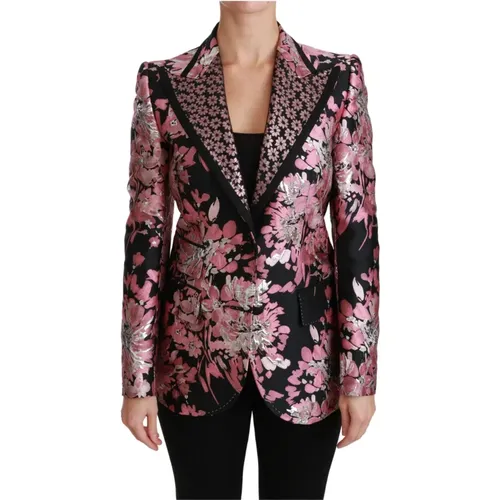 Black Pink Jacquard Slim Fit Blazer , female, Sizes: 2XL - Dolce & Gabbana - Modalova