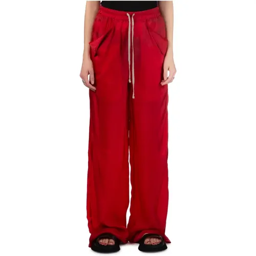 Rote Weitbeinige Hose mit Kordelzug , Damen, Größe: S - Rick Owens - Modalova