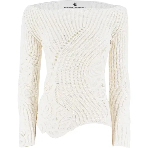 Lace Insert Cotton Sweater , female, Sizes: XS - Ermanno Scervino - Modalova