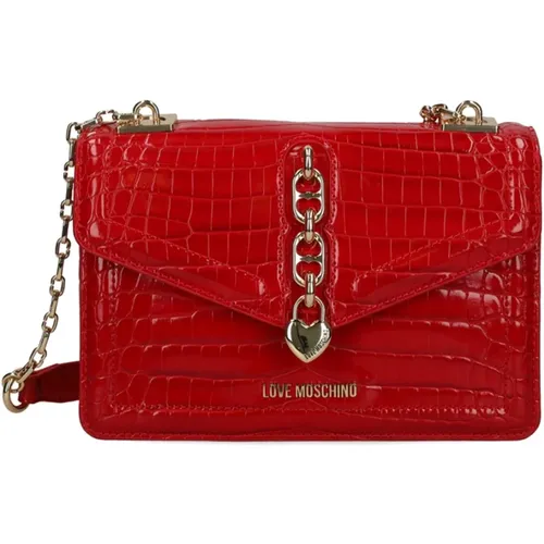 Rote Croco Umhängetasche - Love Moschino - Modalova