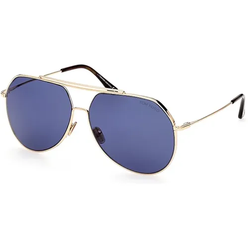 Clyde Aviator Sonnenbrille Blau Gold , Herren, Größe: 61 MM - Tom Ford - Modalova