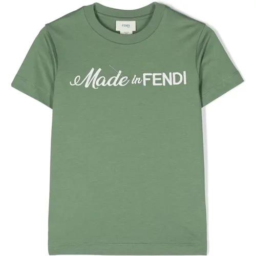 Grünes Jersey T-Shirt mit Logo - Fendi - Modalova