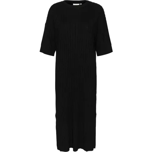 Schwarzes Tiefes Strickkleid mit Schlitzen , Damen, Größe: XS - Kaffe - Modalova