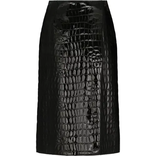 Alligator-print Leather Skirt , female, Sizes: S, XS - Dolce & Gabbana - Modalova