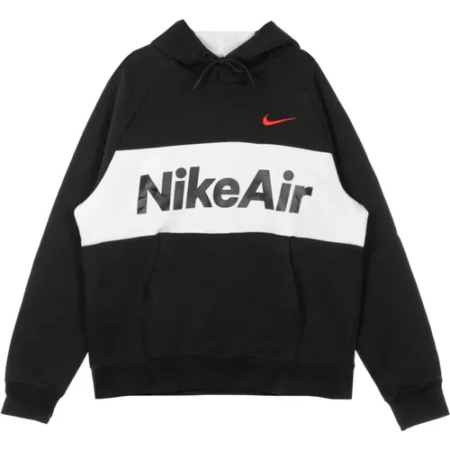 Air Pullover Hoodie - Schwarz/Weiß/Rot , Herren, Größe: L - Nike - Modalova