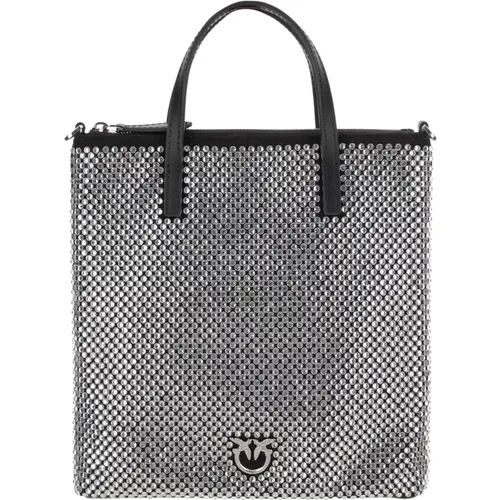 Rhinestone Leder Schultertasche , Damen, Größe: ONE Size - pinko - Modalova