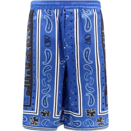Blaue Shorts mit Elastischem Bund,Blaue Paisley Print Shorts - Off White - Modalova