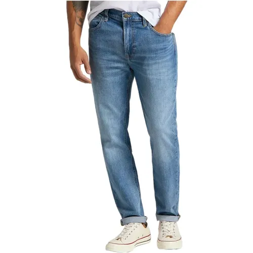 Blaue Reißverschluss und Knopf Jeans , Herren, Größe: W38 L32 - Lee - Modalova