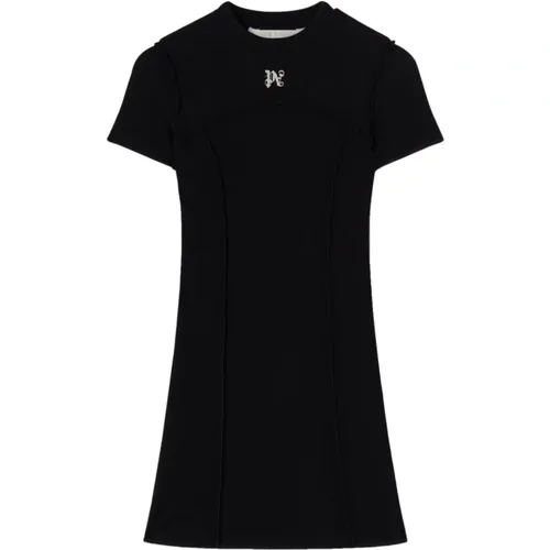 Schwarzes Kleid mit Besticktem Logo , Damen, Größe: M - Palm Angels - Modalova